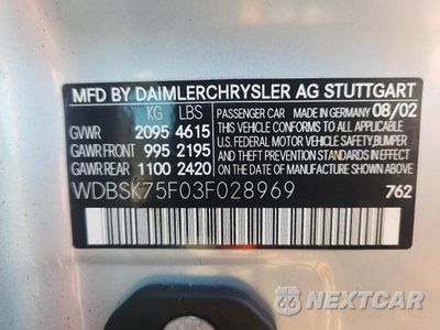 Zdjęcie 12 z 12 samochodu: 2003 MERCEDES-BENZ SL 500R VIN:WDBSK75F03F028969 - miniatura