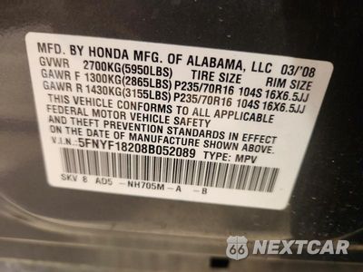 Zdjęcie 12 z 12 samochodu: 2008 HONDA PILOT VP VIN:5FNYF18208B052089 - miniatura