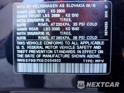 Zdjęcie 13 z 13 samochodu: 2016 VOLKSWAGEN TOUAREG SPORT VIN:WVGEF9BPXGD004803 - miniatura