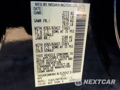 Zdjęcie 13 z 13 samochodu: 2011 NISSAN PATHFINDER S VIN:5N1AR1NB4BC632023 - miniatura