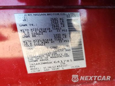Zdjęcie 13 z 13 samochodu: 2013 NISSAN PATHFINDER S VIN:5N1AR2MM6DC641785 - miniatura