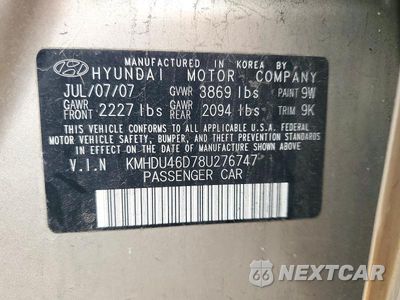 Zdjęcie 12 z 12 samochodu: 2008 HYUNDAI ELANTRA GLS VIN:KMHDU46D78U276747 - miniatura