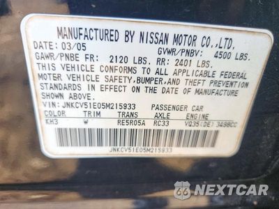Zdjęcie 12 z 12 samochodu: 2005 INFINITI G35 BASE VIN:JNKCV51E05M215933 - miniatura