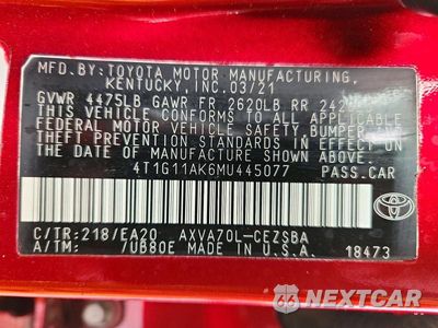 Zdjęcie 12 z 12 samochodu: 2021 TOYOTA CAMRY SE VIN:4T1G11AK6MU445077 - miniatura