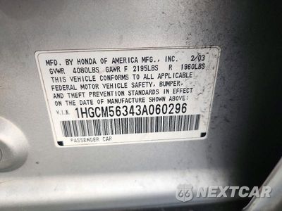 Zdjęcie 12 z 12 samochodu: 2003 HONDA ACCORD LX VIN:1HGCM56343A060296 - miniatura