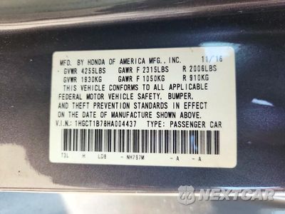 Zdjęcie 12 z 12 samochodu: 2017 HONDA ACCORD EX VIN:1HGCT1B78HA004437 - miniatura