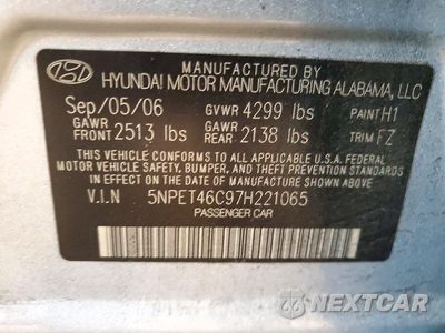 Zdjęcie 13 z 13 samochodu: 2007 HYUNDAI SONATA GLS VIN:5NPET46C97H221065 - miniatura