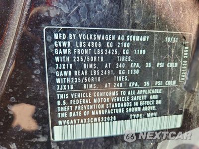Zdjęcie 13 z 13 samochodu: 2012 VOLKSWAGEN TIGUAN S VIN:WVGAV7AX3CW532026 - miniatura