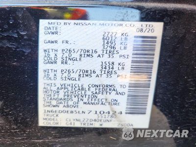 Zdjęcie 12 z 12 samochodu: 2020 NISSAN FRONTIER SV VIN:1N6ED0EB5LN710424 - miniatura