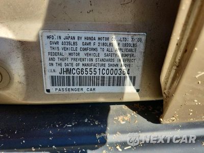 Zdjęcie 12 z 12 samochodu: 2001 HONDA ACCORD LX VIN:JHMCG65551C000364 - miniatura
