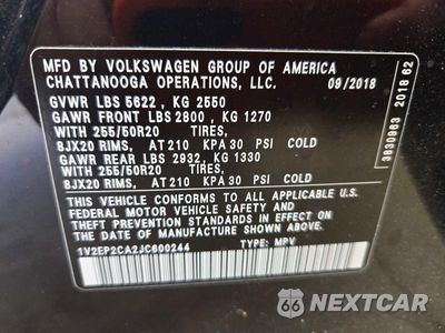 Zdjęcie 14 z 14 samochodu: 2018 VOLKSWAGEN ATLAS SEL VIN:1V2EP2CA2JC600244 - miniatura