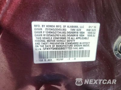 Zdjęcie 14 z 14 samochodu: 2016 HONDA PILOT EXL VIN:5FNYF5H85GB027733 - miniatura