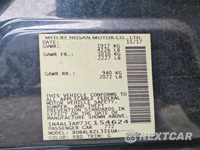 Zdjęcie 12 z 12 samochodu: 2018 NISSAN ALTIMA 2.5 SL VIN:1N4AL3AP7JC154624 - miniatura
