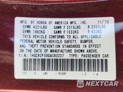 Zdjęcie 12 z 12 samochodu: 2016 HONDA ACCORD SPORT VIN:1HGCR2F59GA080227 - miniatura
