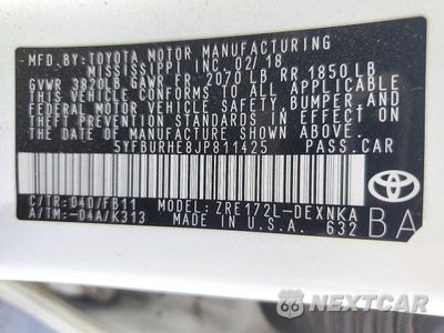 Zdjęcie 13 z 13 samochodu: 2018 TOYOTA COROLLA LE VIN:5YFBURHE8JP811425 - miniatura