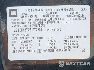 Zdjęcie 13 z 13 samochodu: 2005 GMC NEW SIERRA C1500 VIN:2GTEC13T451274807 - miniatura