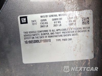 Zdjęcie 12 z 12 samochodu: 2018 CHEVROLET CRUZE LT VIN:1G1BE5SMXJ7155910 - miniatura