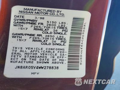 Zdjęcie 12 z 12 samochodu: 1998 NISSAN PATHFINDER XE VIN:JN8AR05Y4WW278838 - miniatura