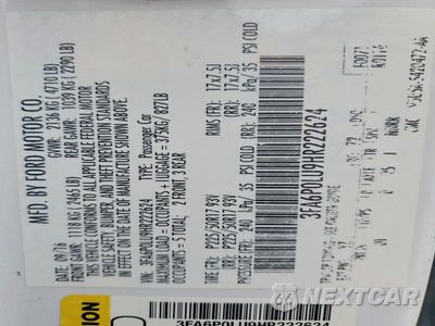 Zdjęcie 12 z 12 samochodu: 2017 FORD FUSION SE HYBRID VIN:3FA6P0LU9HR222624 - miniatura