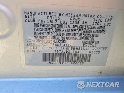 Zdjęcie 12 z 12 samochodu: 2015 NISSAN VERSA NOTE SV VIN:3N1CE2CP1FL422053 - miniatura