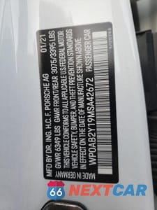 Zdjęcie 13 z 13 samochodu: 2021 PORSCHE TAYCAN 4S VIN:WP0AB2Y19MSA42672 - miniatura