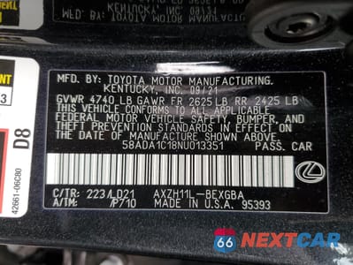 Zdjęcie 12 z 12 samochodu: 2022 LEXUS ES 300H BASE VIN:58ADA1C18NU013351 - miniatura