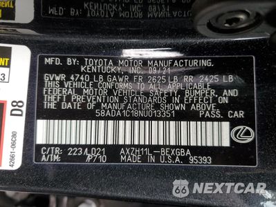 Zdjęcie 12 z 12 samochodu: 2022 LEXUS ES 300H BASE VIN:58ADA1C18NU013351 - miniatura