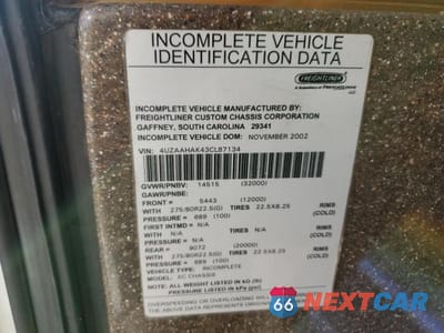 Zdjęcie 10 z 10 samochodu: 2003 FREIGHTLINER CHASSIS X LINE MOTOR HOME VIN:4UZAAHAK43CL87134 - miniatura