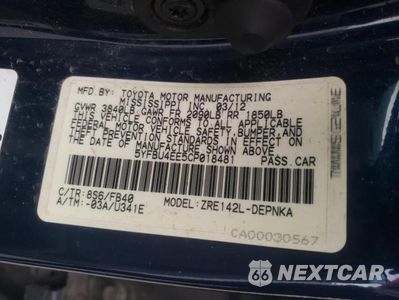 Zdjęcie 12 z 12 samochodu: 2012 TOYOTA COROLLA BASE VIN:5YFBU4EE5CP018481 - miniatura