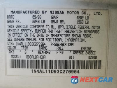 Zdjęcie 14 z 14 samochodu: 2003 NISSAN ALTIMA BASE VIN:1N4AL11D93C276964 - miniatura
