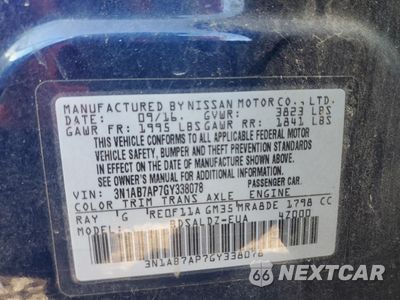 Zdjęcie 15 z 15 samochodu: 2016 NISSAN SENTRA S VIN:3N1AB7AP7GY338078 - miniatura