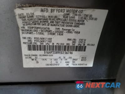 Zdjęcie 12 z 12 samochodu: 2014 FORD TAURUS SE VIN:1FAHP2D89EG156746 - miniatura