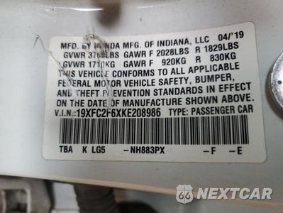 Zdjęcie 12 z 12 samochodu: 2019 HONDA CIVIC LX VIN:19XFC2F6XKE208986 - miniatura
