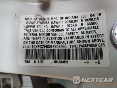 Zdjęcie 14 z 14 samochodu: 2019 HONDA CIVIC LX VIN:19XFC2F6XKE208986 - miniatura