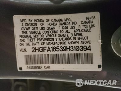 Zdjęcie 12 z 12 samochodu: 2009 HONDA CIVIC LX VIN:2HGFA16539H310394 - miniatura