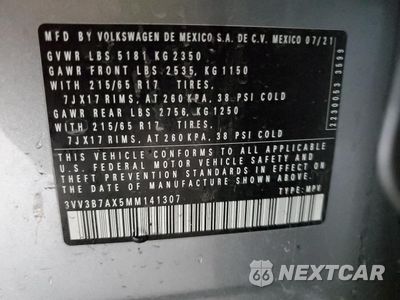Zdjęcie 15 z 15 samochodu: 2021 VOLKSWAGEN TIGUAN SE VIN:3VV3B7AX5MM141307 - miniatura