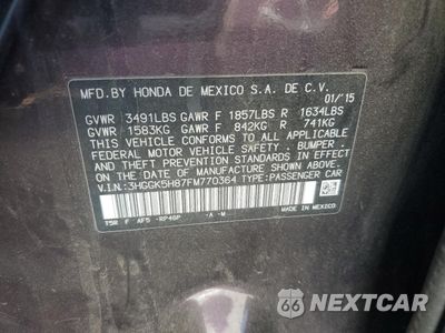 Zdjęcie 12 z 12 samochodu: 2015 HONDA FIT EX VIN:3HGGK5H87FM770364 - miniatura