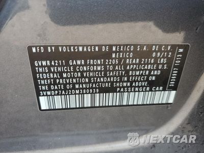 Zdjęcie 12 z 12 samochodu: 2013 VOLKSWAGEN JETTA SE VIN:3VWDP7AJ2DM380939 - miniatura