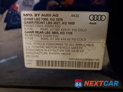 Zdjęcie 14 z 14 samochodu: 2022 AUDI E-TRON PREMIUM VIN:WA1AAAGE8NB037487 - miniatura