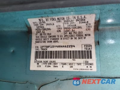 Zdjęcie 12 z 12 samochodu: 1994 FORD F150 VIN:1FTDF15Y4RNA62294 - miniatura