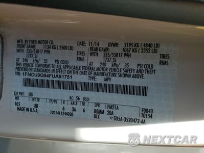 Zdjęcie 15 z 15 samochodu: 2015 FORD ESCAPE SE VIN:1FMCU9G94FUA91751 - miniatura