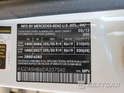 Zdjęcie 13 z 13 samochodu: 2013 MERCEDES-BENZ ML 350 4MATIC VIN:4JGDA5HB6DA207540 - miniatura