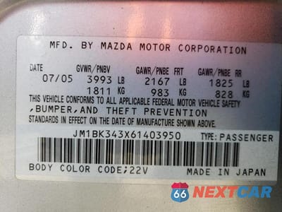 Zdjęcie 13 z 13 samochodu: 2006 MAZDA 3 HATCHBACK VIN:JM1BK343X61403950 - miniatura