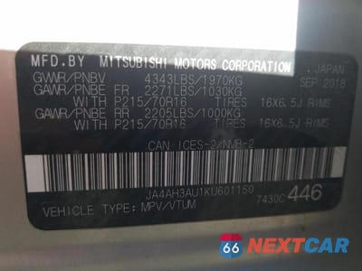 Zdjęcie 13 z 13 samochodu: 2019 MITSUBISHI RVR SE VIN:JA4AH3AU1KU601150 - miniatura