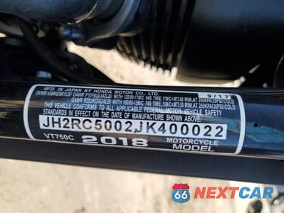 Zdjęcie 9 z 9 samochodu: 2018 HONDA VT750 C VIN:JH2RC5002JK400022 - miniatura