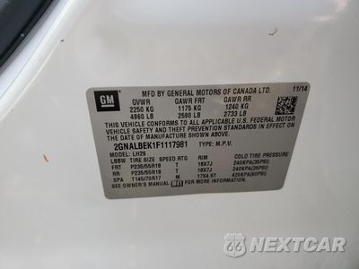 Zdjęcie 13 z 13 samochodu: 2015 CHEVROLET EQUINOX LT VIN:2GNALBEK1F1117981 - miniatura