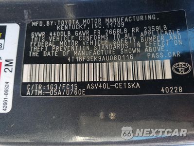 Zdjęcie 12 z 12 samochodu: 2010 TOYOTA CAMRY BASE VIN:4T1BF3EK9AU080116 - miniatura