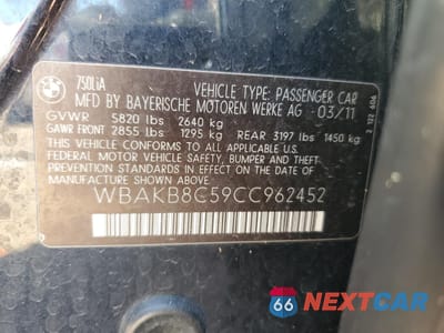 Zdjęcie 13 z 13 samochodu: 2012 BMW 750 LI VIN:WBAKB8C59CC962452 - miniatura