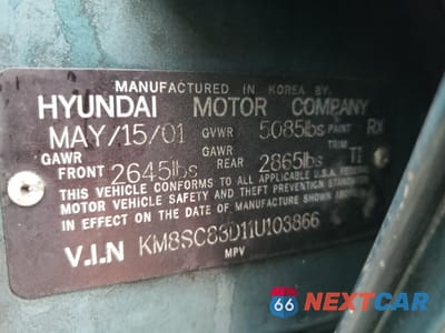 Zdjęcie 15 z 15 samochodu: 2001 HYUNDAI SANTA FE GLS VIN:KM8SC83D11U103866 - miniatura