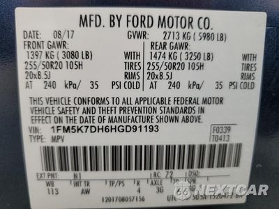 Zdjęcie 15 z 15 samochodu: 2017 FORD EXPLORER XLT VIN:1FM5K7DH6HGD91193 - miniatura